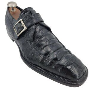 Vintage David Eden Exotic Full Quill Ostrich Italy Men 12 Monk Strap Dress Shoes